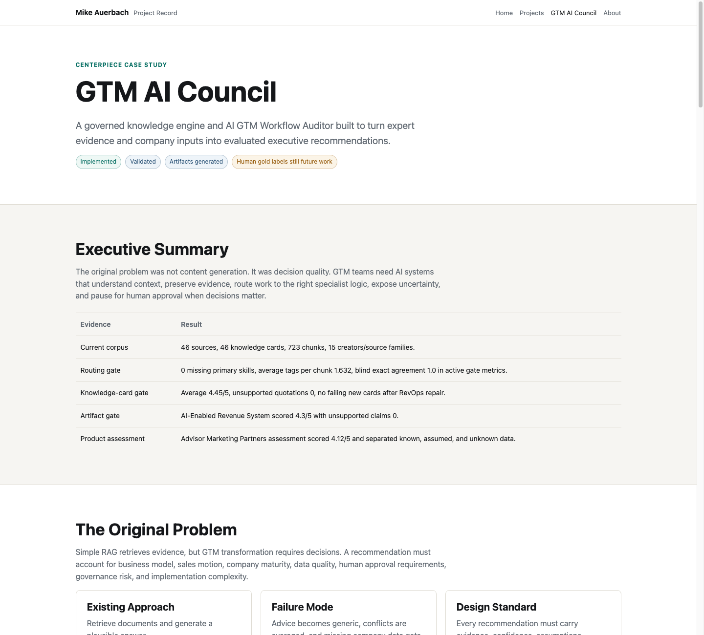 Screenshot of the GTM AI Council case study page