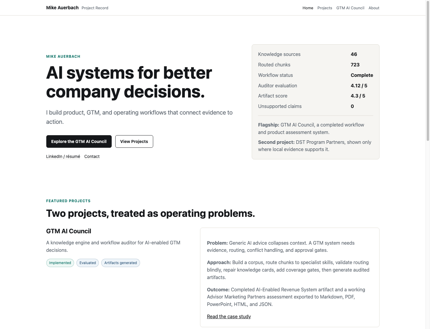 Screenshot of the project record homepage